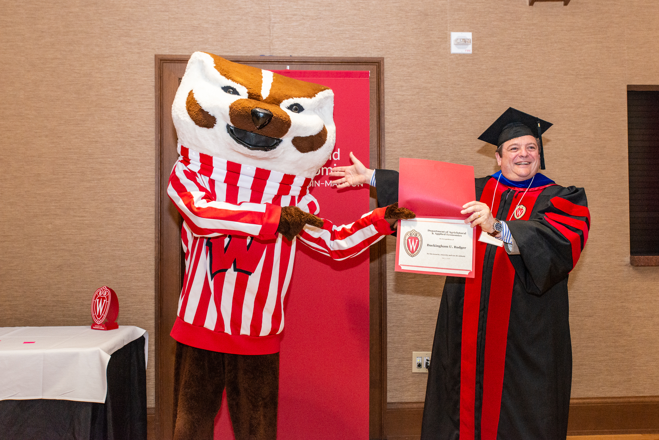Bucky Badger receiving honorary degree